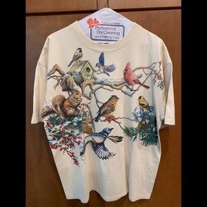 Vintage ‘80s HL Miller All Over Bird Print T-shirt